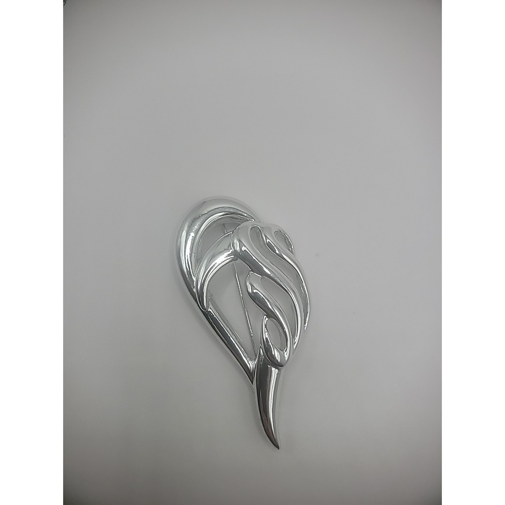 Vintage AJC Silver Tone Brooch Pin Ornate Swirls Womens Jewelry Costume